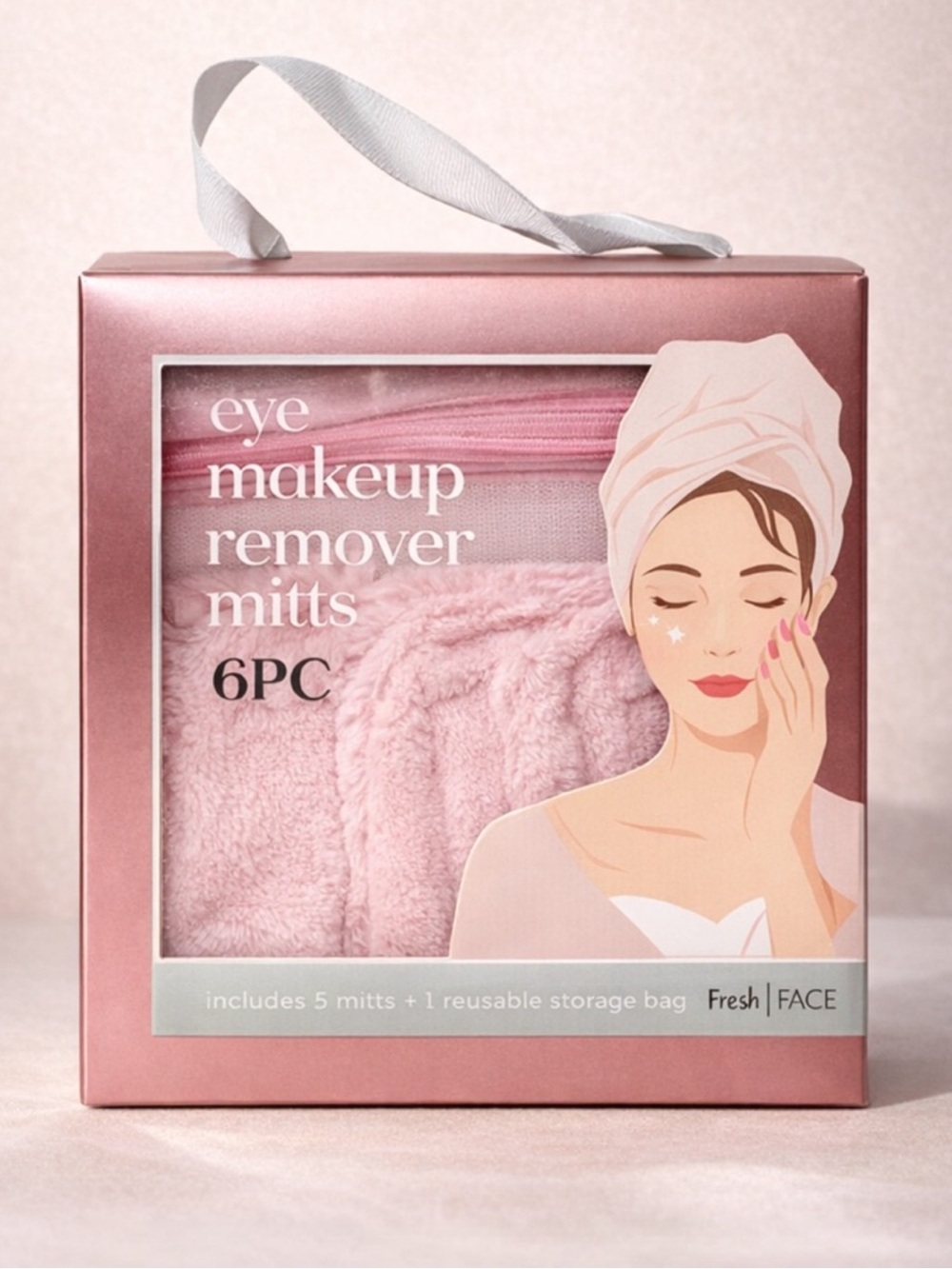 FRESH FACE Eye Makeup Remover Mitts 5pc NWT Pink Microfiber Reusable Gift Set